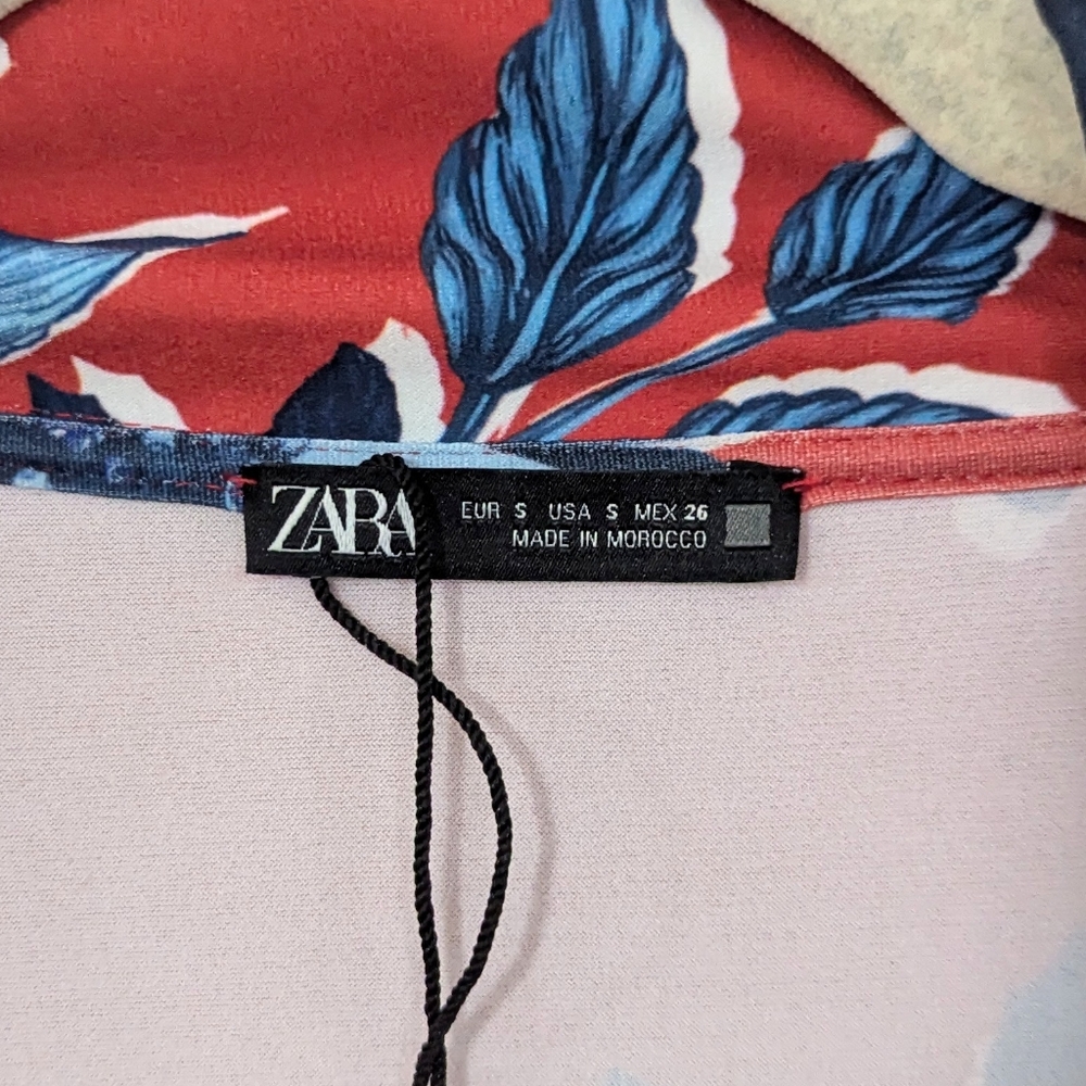 Zara Floral Print Button Front Long Sleeve Collared Midi Shirt Dress Red Small S - Picture 6 of 10